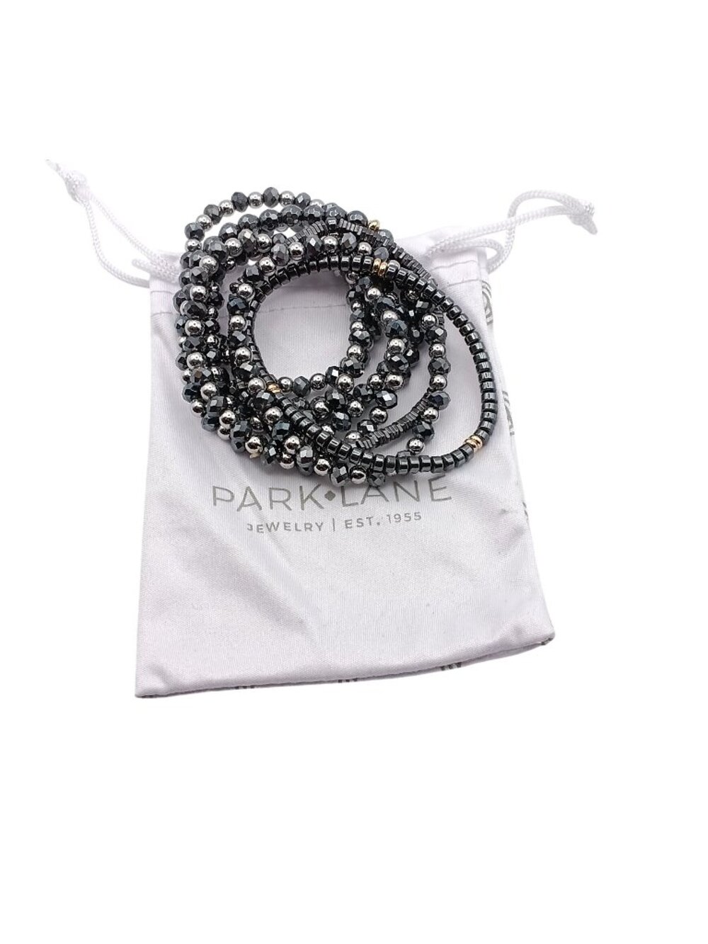 Park Lane Denali Beaded Stretch Bracelet Set In Silver & Hematite With Gold Acce